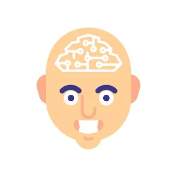 Human head with visible brain circuits and AI elements. Symbol of artificia.. Stock Illustration