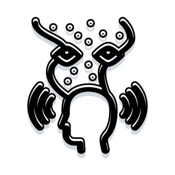 Human head with visual auditory hallucinations and mental disorder Stock-Illustration