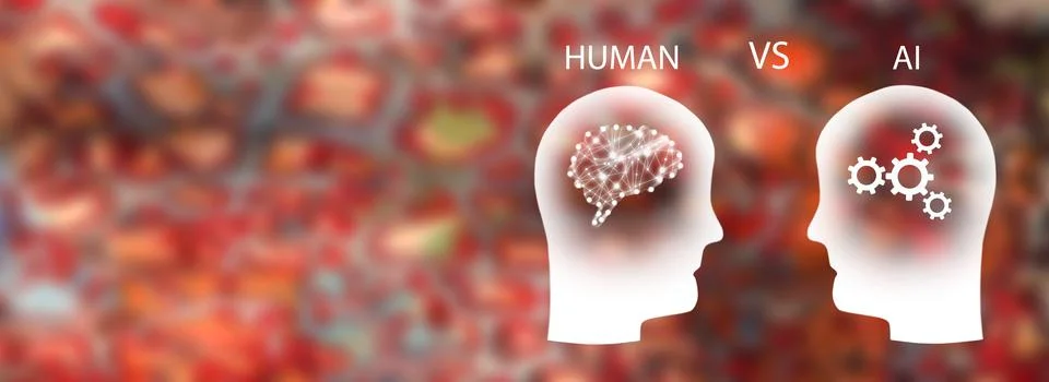 Human head VS Ai. Human intelligence vs artificial intelligence Stock Photos