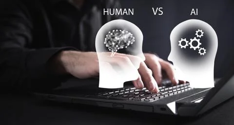 Human head VS Ai. Human intelligence vs artificial intelligence Stock Photos