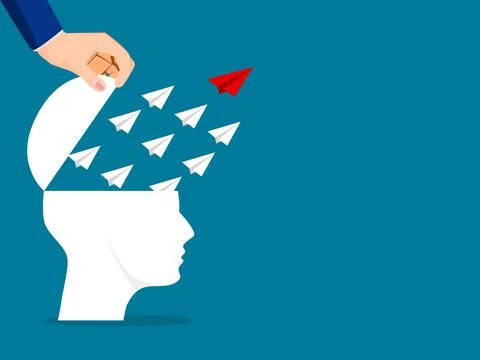 The human head was opened and the paper plane flew away. The concept of leade Stock Illustration
