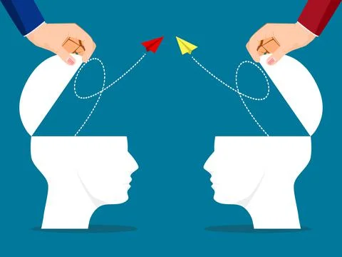 The human head was opened and a paper plane flew out. business competition co Stock Illustration