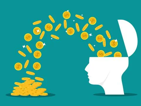 The human head was opened with a coin. Use your brain to create wealth 스톡 일러스트