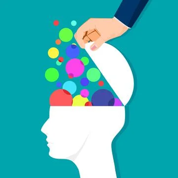 The human head was opened with thought bubbles. vector illustration Stock Illustration