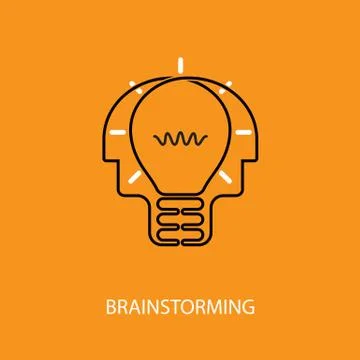 Human heads and light bulb icon.Creative mind logo.Creative group logo.Brai.. Stock Illustration