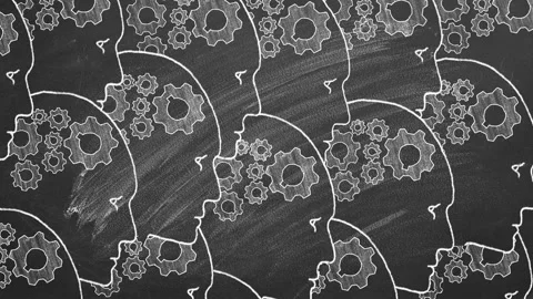 Human heads with cogwheels inside. Stock Footage 196227712
