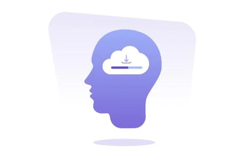 Human heads silhouette with cloud storage icon. Cloud computing, online datab Stock Illustration