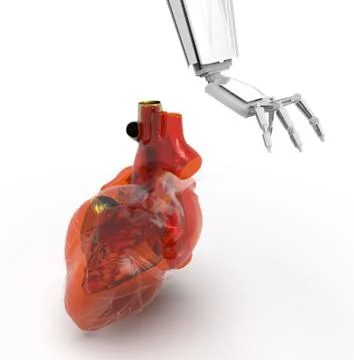 Human heart 3d model with a robot hand 3d rendering Illustrazione stock