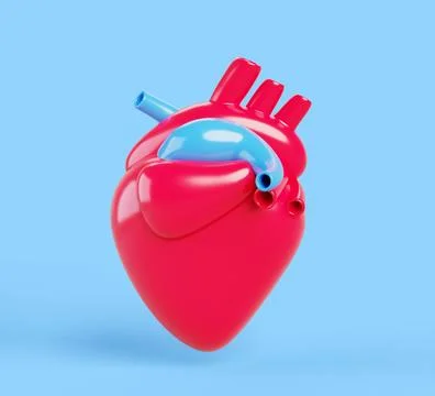 Human heart 3d render icon. Anatomy internal body organ isolated on blue Illustrazione stock