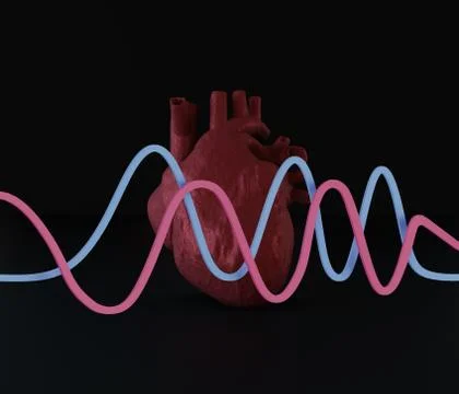 Human heart on a black background with statistical curved lines Stock Illustration