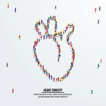 Human heart concept. A large group of people form to create a shape heart. Stock Illustration