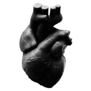 Human heart halftone collage element. Grunge cut out shape with dotted text.. 스톡 일러스트