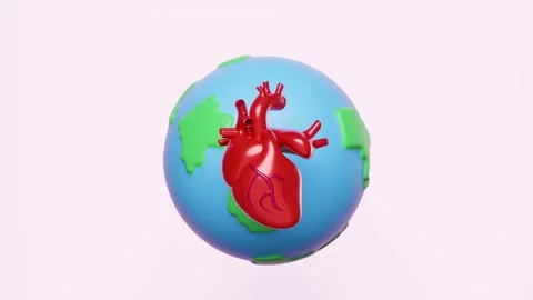 Human heart with rotating globe isolated on pink  background. health love o.. Stock Footage 299976581