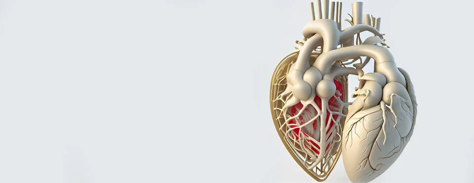 Human heart in section, anatomical model of the heart close-up 3D MODEL  Stock Illustration