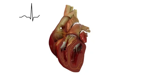 Human heart showing electrical activity in sync with and EGC (EKG) White BG 스톡 동영상 231758360