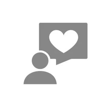 Human with heart in speech bubble gray icon. Dialogue about love, like, feedback Illustrazione stock