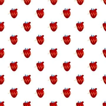 Human hearts with electrocardiogram patterns seamless background Stock Illustration