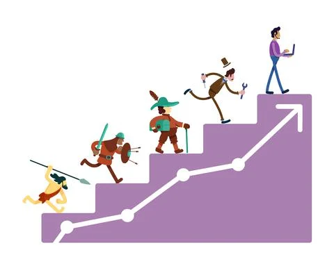 Human history timeline 2D vector web banner, poster Illustrazione stock
