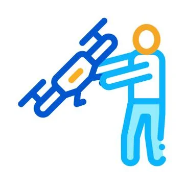 Human Hold Drone Icon Vector Outline Illustration Stock Illustration