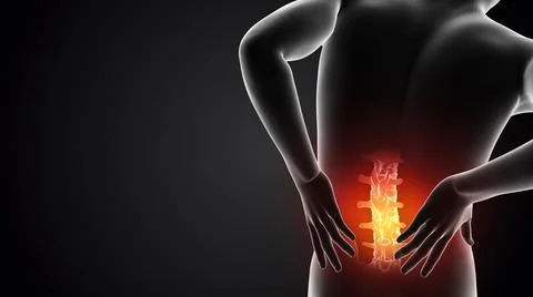 Human holding back due to back pain Illustrazione stock