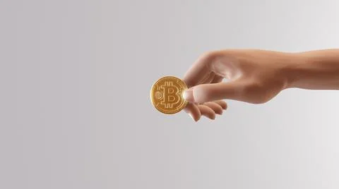 Human Holding Bitcoin on White Background Stock Illustration