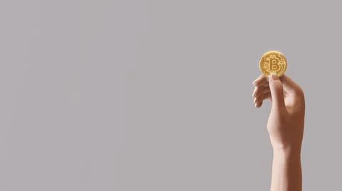 Human Holding Bitcoin on White Background Stock Illustration