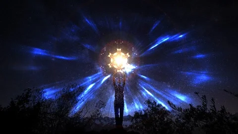 Human Holding Energy in the Universe, New Age, Meditation, Seamless Loop Stock Footage 94928737