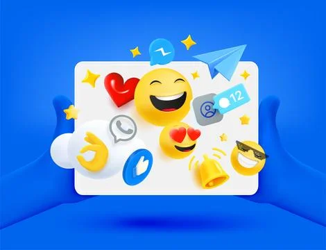 Human holding tablet computer with social media elements. 3d vector illustr.. Stockillustratie