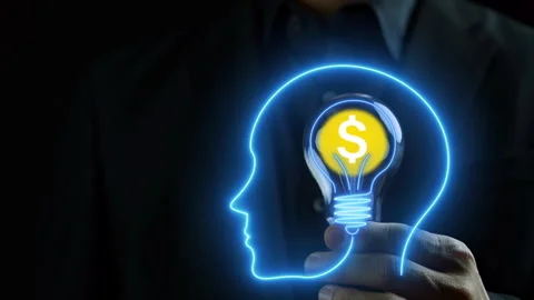 A human is holding a vector illustration lightbulb on his finger. Stock Footage 272191946