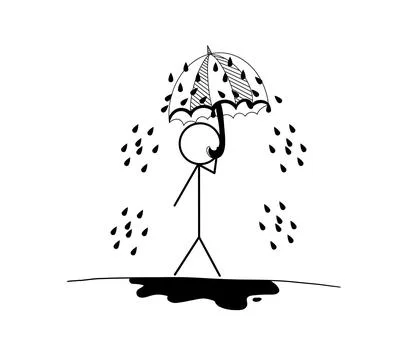 Human Holding A White Umbrella Under The Rain, Rainy Season Stock Illustration