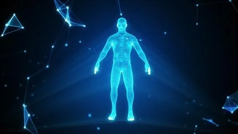 Human hologram in a cloud of compounds 3d illustration with copy space Stock Illustration