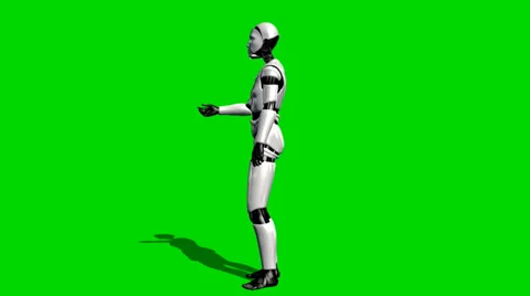 Human I-Robot explains something - seperated on green screen Stock Footage 33741631