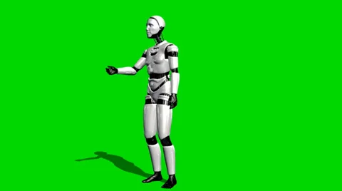 Human I-Robot explains something - seperated on green screen Stockbeeldmateriaal 33741646