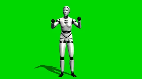 Human I-Robot explains something - seperated on green screen Stockbeeldmateriaal 33741687