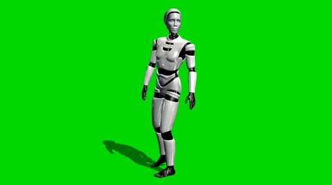 Human I-Robot looking around - seperated on green screen Stockbeeldmateriaal 33741685
