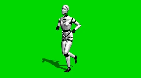 Human I-Robot run - seperated on green screen Stock Footage 33741931