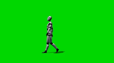 Human I-Robot walk by - seperated on green screen Stockbeeldmateriaal 33741284