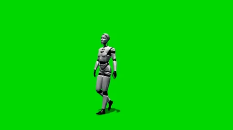 Human I-Robot walk by - seperated on green screen Stock Footage 33741310