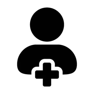 Human Icon - Add User, Man, Person, Profile Glyph Vector Stock Illustration