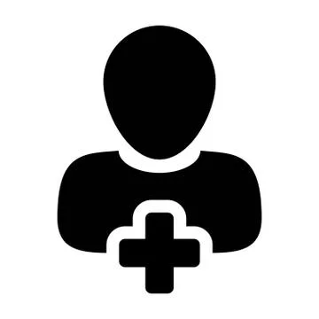 Human Icon - Add User, Man, Person, Profile Glyph Vector Illustrazione stock