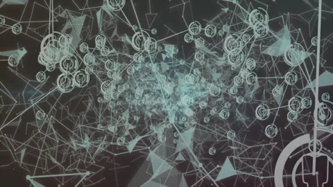 Human icon nodes being visualized in dark abstract digital network, with glowing Stock Footage 329561286