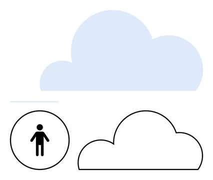 Human icon within circle beside two clouds, one blue filled and one black out Illustrazione stock