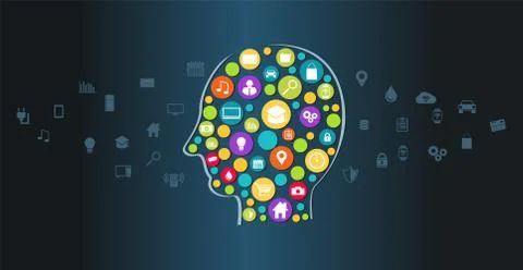 Human innovation, intelligence or knowledge. Human technology abstract backgr Stock Illustration