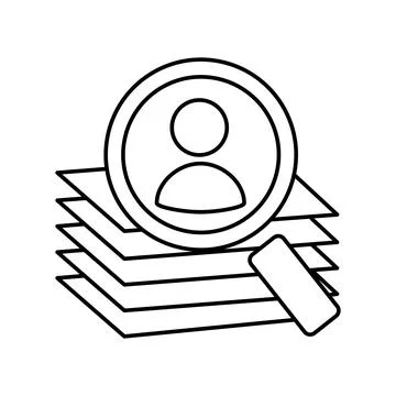 Human inside a magnifying glass on the background of a stack of papers イラスト素材
