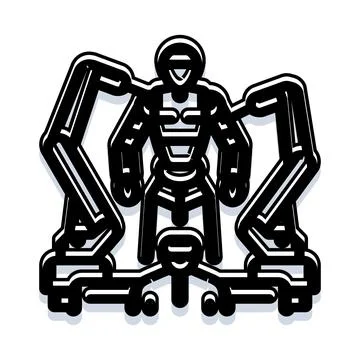 Human integrating with robotic exoskeleton technology concept Illustrazione stock