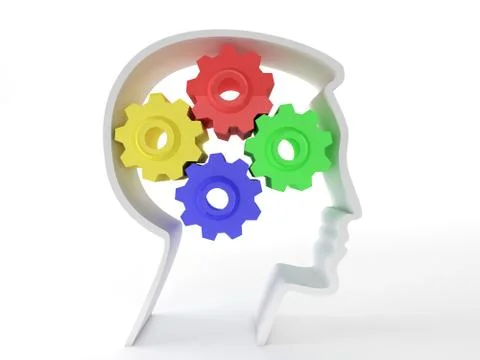 Human intelligence and brain function represented by gears in the shape of a Stock Illustration