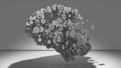 Human intelligence creativity thinking cogs spinning brain concept 3D render Stock Footage 105979321