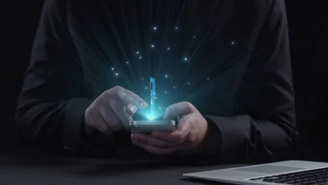 Human interact with AI artificial intelligence virtual assistant UUID Stock Footage 282844592