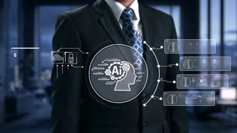 Human interact with AI artificial intelligence brain process generative AI UUID Stock Footage 282942034