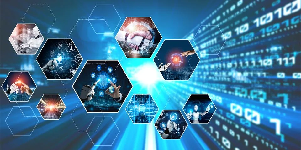 Human interact with AI artificial intelligence virtual assistant NLP robot Foto stock
